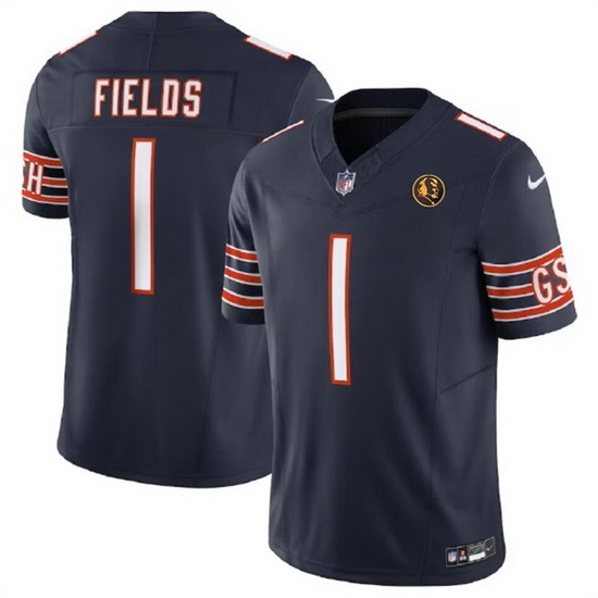 Men Chicago Bears 1 Justin Fields Navy 2023 F U S E With John Madden Patch Vapor Limited Stitched Football Jersey Men Chicago Bears 1 Justin Fields Navy 2023 F U S E With John Madden Patch Vapor Limited Stitched Football Jersey