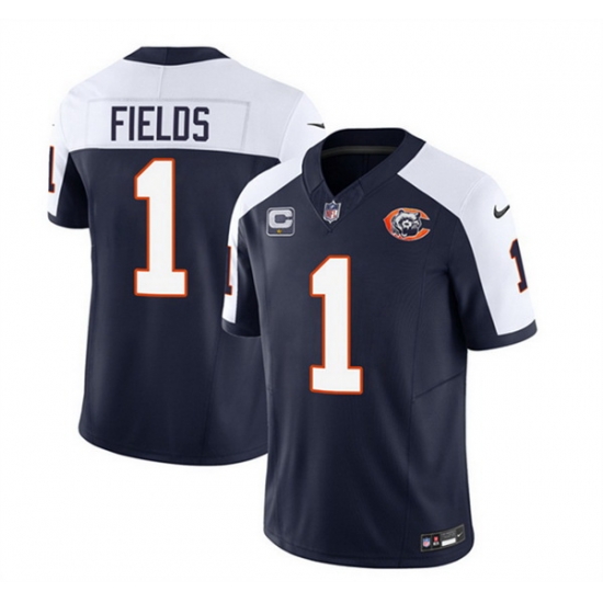 Men Chicago Bears 1 Justin Fields Navy White 2023 F U S E With 1 Star C PatchThrowback Limited Stitched Football Jersey Men Chicago Bears 1 Justin Fields Navy White 2023 F U S E With 1 Star C PatchThrowback Limited Stitched Football Jersey