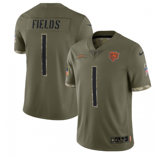 Men Chicago Bears 1 Justin Fields Olive 2022 Salute To Service Limited Stitched Jersey Men Chicago Bears 1 Justin Fields Olive 2022 Salute To Service Limited Stitched Jersey