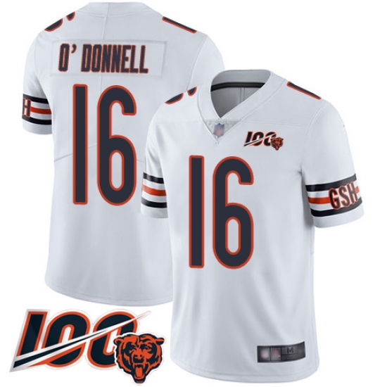 Men Chicago Bears 16 Pat ODonnell White Vapor Untouchable Limited Player 100th Season Football Jersey Men Chicago Bears 16 Pat ODonnell White Vapor Untouchable Limited Player 100th Season Football Jersey