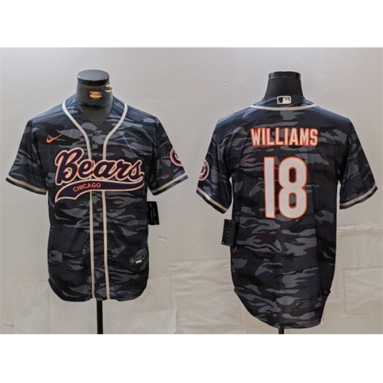 Men Chicago Bears 18 Caleb Williams Grey Camo With Patch Cool Base Stitched Baseball Jersey Men Chicago Bears 18 Caleb Williams Grey Camo With Patch Cool Base Stitched Baseball Jersey