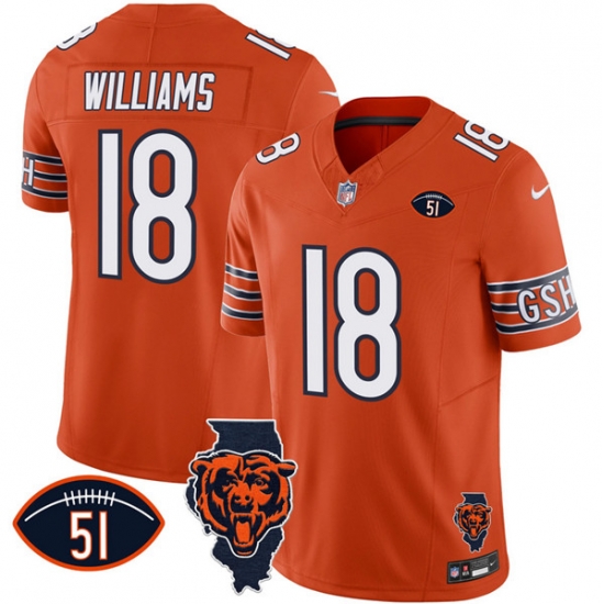 Men Chicago Bears 18 Caleb Williams Orange F U S E With Illinois And No 51 Patch Stitched Football Jersey Men Chicago Bears 18 Caleb Williams Orange F U S E With Illinois And No 51 Patch Stitched Football Jersey