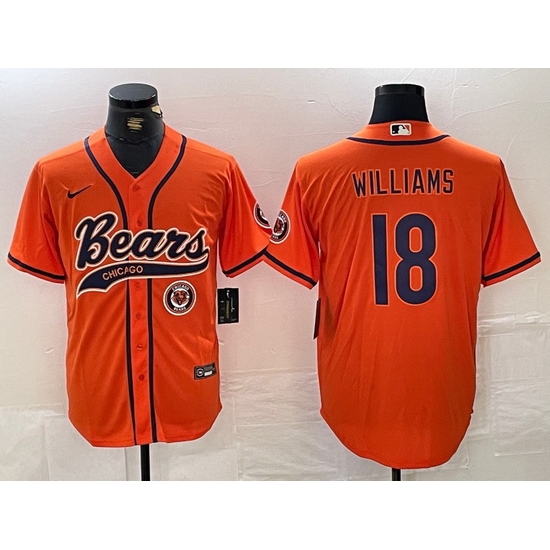 Men Chicago Bears 18 Caleb Williams Orange With Patch Cool Base Stitched Baseball Jersey 1 Men Chicago Bears 18 Caleb Williams Orange With Patch Cool Base Stitched Baseball Jersey 1