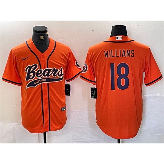 Men Chicago Bears 18 Caleb Williams Orange With Patch Cool Base Stitched Baseball Jersey Men Chicago Bears 18 Caleb Williams Orange With Patch Cool Base Stitched Baseball Jersey
