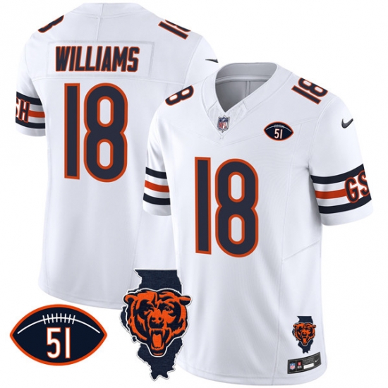 Men Chicago Bears 18 Caleb Williams White F U S E With Illinois And No 51 Patch Stitched Football Jersey Men Chicago Bears 18 Caleb Williams White F U S E With Illinois And No 51 Patch Stitched Football Jersey