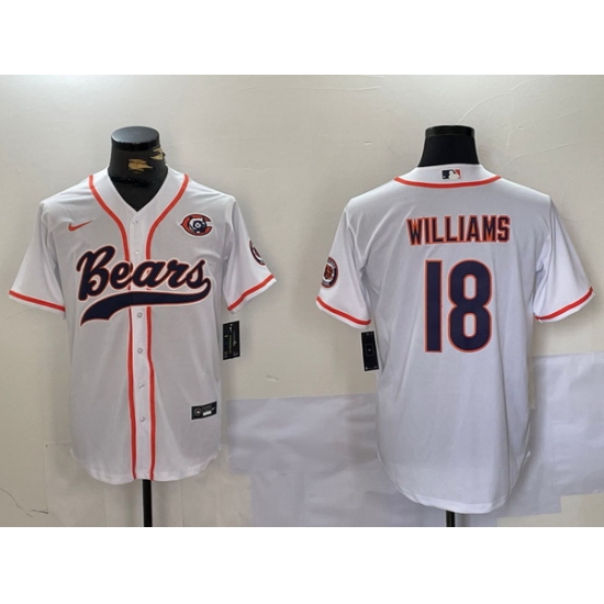 Men Chicago Bears 18 Caleb Williams White With Patch Cool Base Stitched Baseball Jersey Men Chicago Bears 18 Caleb Williams White With Patch Cool Base Stitched Baseball Jersey