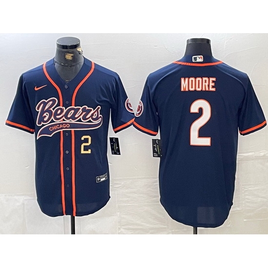 Men Chicago Bears 2 DJ Moore Navy With Patch Cool Base Stitched Baseball Jersey 1 Men Chicago Bears 2 DJ Moore Navy With Patch Cool Base Stitched Baseball Jersey 1