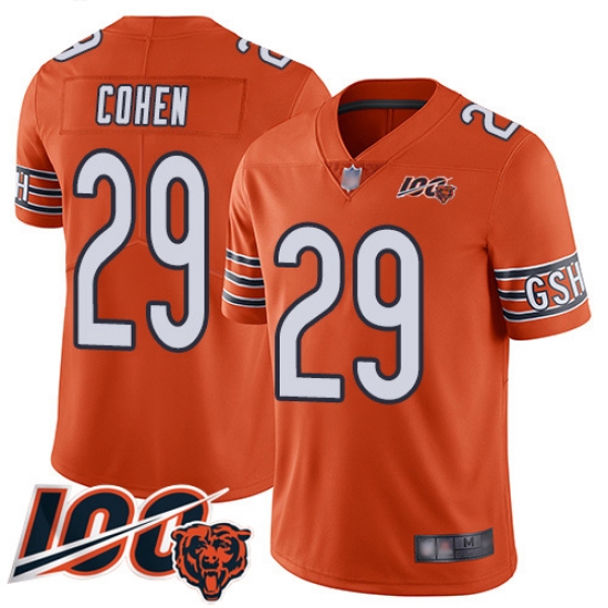 Men Chicago Bears 29 Tarik Cohen Orange Alternate 100th Season Limited Football Jersey Men Chicago Bears 29 Tarik Cohen Orange Alternate 100th Season Limited Football Jersey