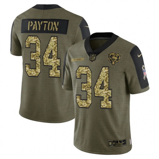 Men Chicago Bears 34 Walter Payton 2021 Salute To Service Olive Camo Limited Stitched Jersey Men Chicago Bears 34 Walter Payton 2021 Salute To Service Olive Camo Limited Stitched Jersey