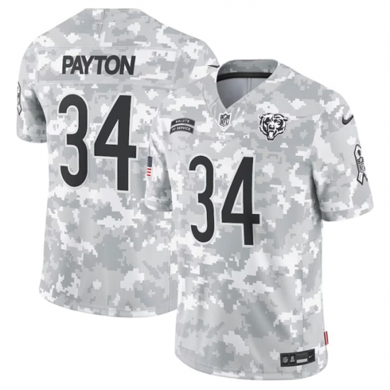 Men Chicago Bears 34 Walter Payton 2024 Arctic Camo Salute To Service Limited Stitched Football Jersey Men Chicago Bears 34 Walter Payton 2024 Arctic Camo Salute To Service Limited Stitched Football Jersey