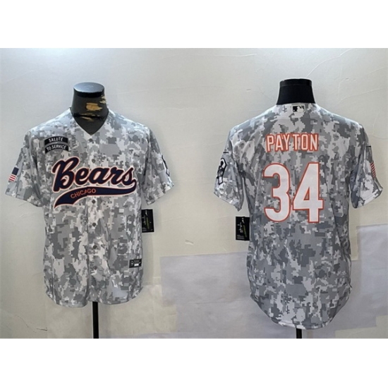 Men Chicago Bears 34 Walter Payton 2024 Arctic Camo Salute To Service Stitched Baseball Jersey Men Chicago Bears 34 Walter Payton 2024 Arctic Camo Salute To Service Stitched Baseball Jersey