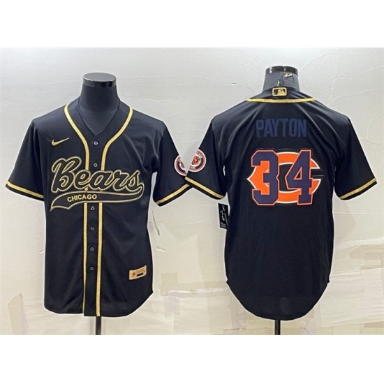 Men Chicago Bears 34 Walter Payton Black Gold Team Big Logo With Patch Cool Base Stitched Baseball Jersey Men Chicago Bears 34 Walter Payton Black Gold Team Big Logo With Patch Cool Base Stitched Baseball Jersey