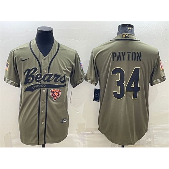 Men Chicago Bears 34 Walter Payton Olive 2022 Salute To Service Cool Base Stitched Baseball Jersey Men Chicago Bears 34 Walter Payton Olive 2022 Salute To Service Cool Base Stitched Baseball Jersey