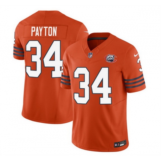 Men Chicago Bears 34 Walter Payton Orange 2023 F U S E Throwback Limited Stitched Football Jersey Men Chicago Bears 34 Walter Payton Orange 2023 F U S E Throwback Limited Stitched Football Jersey