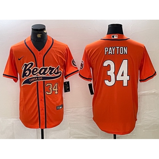 Men Chicago Bears 34 Walter Payton Orange With Patch Cool Base Stitched Baseball Jersey 2 Men Chicago Bears 34 Walter Payton Orange With Patch Cool Base Stitched Baseball Jersey 2