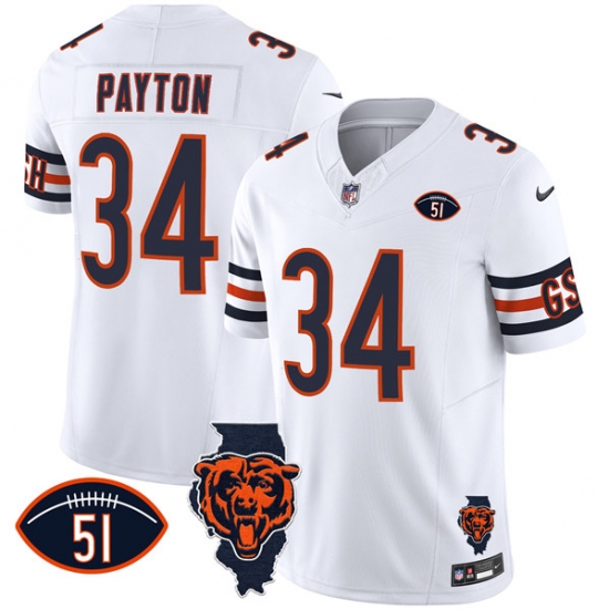 Men Chicago Bears 34 Walter Payton White F U S E With Illinois And No 51 Patch Stitched Football Jersey Men Chicago Bears 34 Walter Payton White F U S E With Illinois And No 51 Patch Stitched Football Jersey