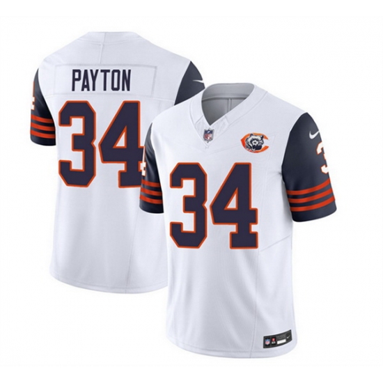 Men Chicago Bears 34 Walter Payton White Navy 2023 F U S E Throwback Limited Stitched Football Jersey Men Chicago Bears 34 Walter Payton White Navy 2023 F U S E Throwback Limited Stitched Football Jersey