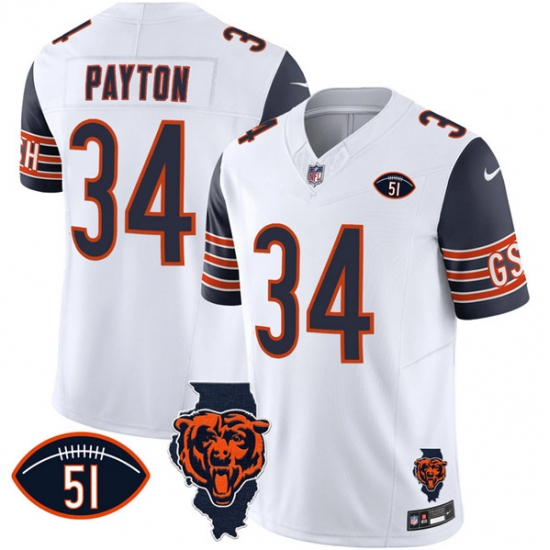 Men Chicago Bears 34 Walter Payton White Navy F U S E With Illinois And No 51 Patch Stitched Football Jersey Men Chicago Bears 34 Walter Payton White Navy F U S E With Illinois And No 51 Patch Stitched Football Jersey