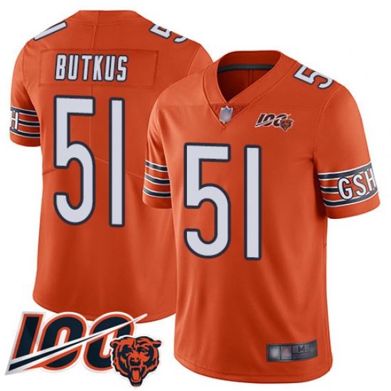 Men Chicago Bears 51 Dick Butkus Orange Alternate 100th Season Limited Football Jersey Men Chicago Bears 51 Dick Butkus Orange Alternate 100th Season Limited Football Jersey