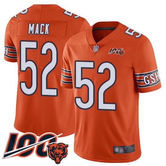 Men Chicago Bears 52 Khalil Mack Orange Alternate 100th Season Limited Football Jersey Men Chicago Bears 52 Khalil Mack Orange Alternate 100th Season Limited Football Jersey