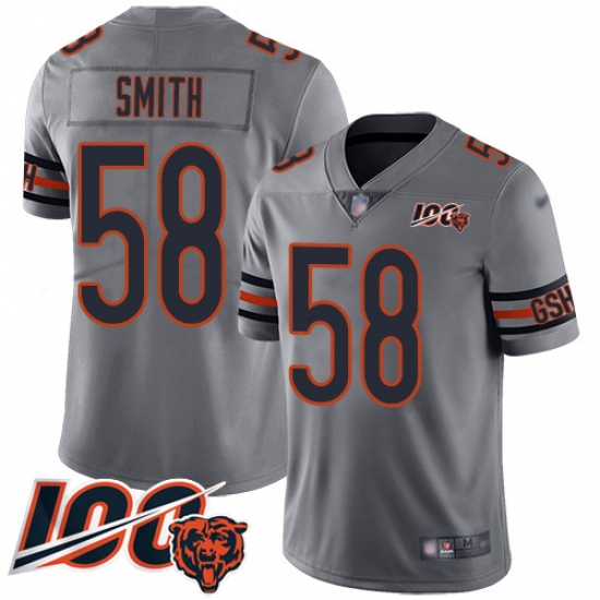 Men Chicago Bears 58 Roquan Smith Limited Silver Inverted Legend 100th Season Football Jersey Men Chicago Bears 58 Roquan Smith Limited Silver Inverted Legend 100th Season Football Jersey