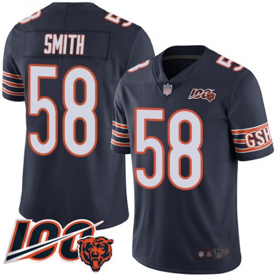 Men Chicago Bears 58 Roquan Smith Navy Blue Team Color 100th Season Limited Football Jersey Men Chicago Bears 58 Roquan Smith Navy Blue Team Color 100th Season Limited Football Jersey