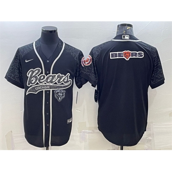 Men Chicago Bears Black Reflective Team Big Logo With Patch Cool Base Stitched Baseball Jersey Men Chicago Bears Black Reflective Team Big Logo With Patch Cool Base Stitched Baseball Jersey
