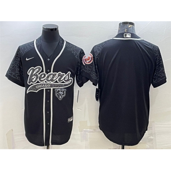 Men Chicago Bears Blank Black Reflective With Patch Cool Base Stitched Baseball Jersey Men Chicago Bears Blank Black Reflective With Patch Cool Base Stitched Baseball Jersey