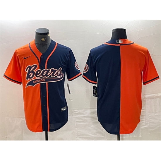 Men Chicago Bears Blank Orange Navy Split With Patch Cool Base Stitched Baseball Jersey Men Chicago Bears Blank Orange Navy Split With Patch Cool Base Stitched Baseball Jersey