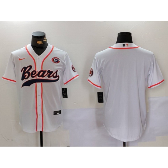 Men Chicago Bears Blank White With Patch Cool Base Stitched Baseball Jersey Men Chicago Bears Blank White With Patch Cool Base Stitched Baseball Jersey