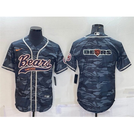 Men Chicago Bears Grey Camo Team Big Logo With Patch Cool Base Stitched Baseball Jersey Men Chicago Bears Grey Camo Team Big Logo With Patch Cool Base Stitched Baseball Jersey