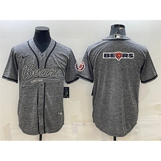 Men Chicago Bears Grey Team Big Logo With Patch Cool Base Stitched Baseball Jersey Men Chicago Bears Grey Team Big Logo With Patch Cool Base Stitched Baseball Jersey