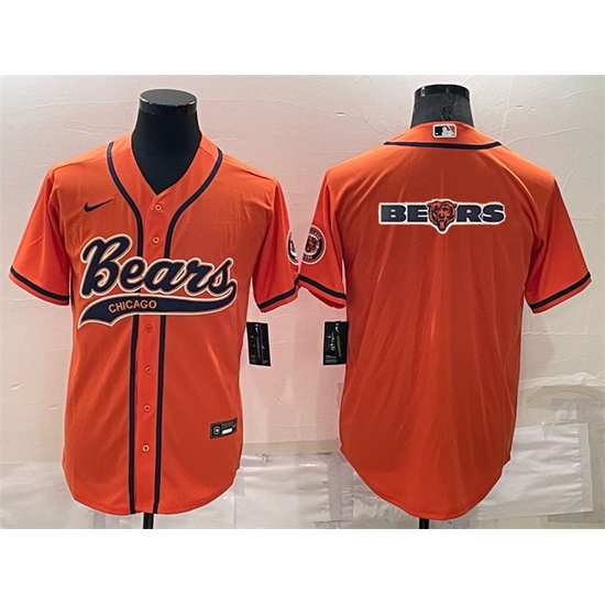 Men Chicago Bears Orange Team Big Logo With Patch Cool Base Stitched Baseball Jersey Men Chicago Bears Orange Team Big Logo With Patch Cool Base Stitched Baseball Jersey