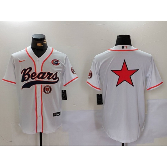 Men Chicago Bears White Team Big Logo With Patch Cool Base Stitched Baseball Jersey 2 Men Chicago Bears White Team Big Logo With Patch Cool Base Stitched Baseball Jersey 2