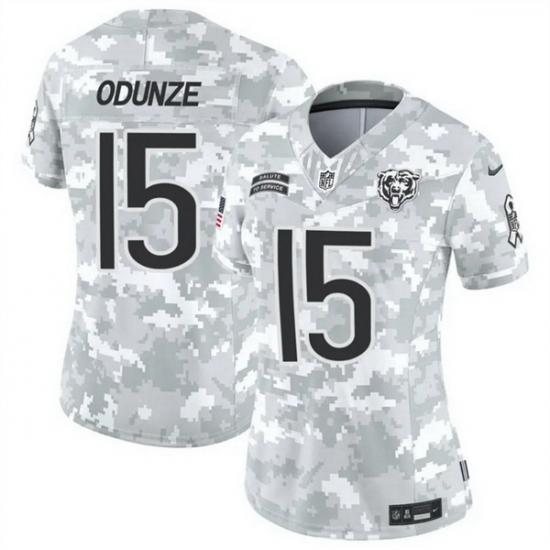 Women Chicago Bears 15 Rome Odunze 2024 F U S E Arctic Camo Salute To Service Limited Stitched Football Jersey Women Chicago Bears 15 Rome Odunze 2024 F U S E Arctic Camo Salute To Service Limited Stitched Football Jersey