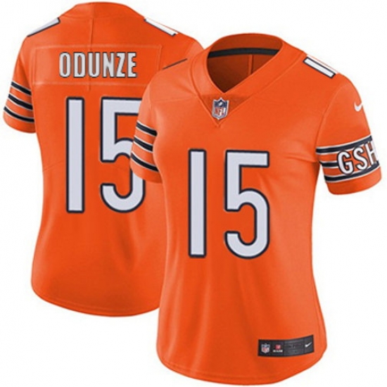 Women Chicago Bears 15 Rome Odunze Orange Vapor Stitched Jersey Women Chicago Bears 15 Rome Odunze Orange Vapor Stitched Jersey