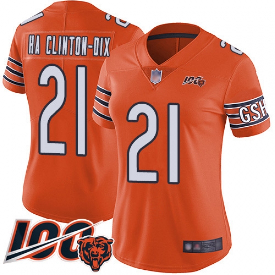 Women Chicago Bears 21 Ha Ha ClintonDix Orange Alternate 100th Season Limited Football Jersey Women Chicago Bears 21 Ha Ha ClintonDix Orange Alternate 100th Season Limited Football Jersey