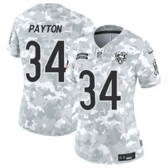 Women Chicago Bears 34 Walter Payton 2024 F U S E Arctic Camo Salute To Service Limited Stitched Football Jersey Women Chicago Bears 34 Walter Payton 2024 F U S E Arctic Camo Salute To Service Limited Stitched Football Jersey