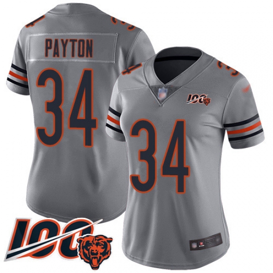 Women Chicago Bears 34 Walter Payton Limited Silver Inverted Legend 100th Season Football Jersey Women Chicago Bears 34 Walter Payton Limited Silver Inverted Legend 100th Season Football Jersey