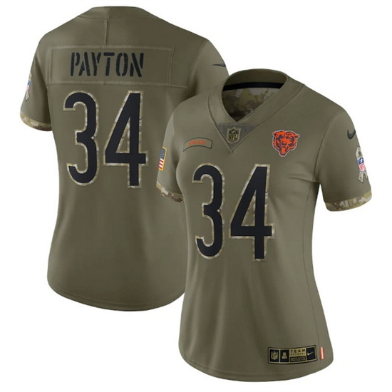 Women Chicago Bears 34 Walter Payton Olive 2022 Salute To Service Limited Stitched Jersey Women Chicago Bears 34 Walter Payton Olive 2022 Salute To Service Limited Stitched Jersey