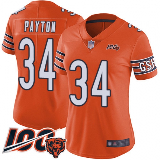 Women Chicago Bears 34 Walter Payton Orange Alternate 100th Season Limited Football Jersey Women Chicago Bears 34 Walter Payton Orange Alternate 100th Season Limited Football Jersey