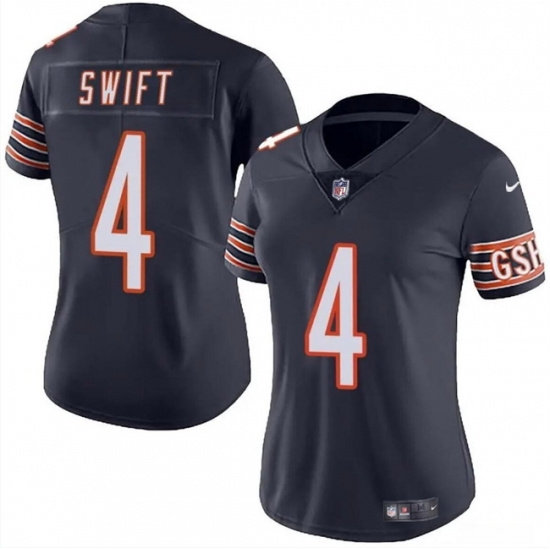 Women Chicago Bears 4 D'Andre Swift Navy 2024 Vapor Stitched Jersey Women Chicago Bears 4 D'Andre Swift Navy 2024 Vapor Stitched Jersey