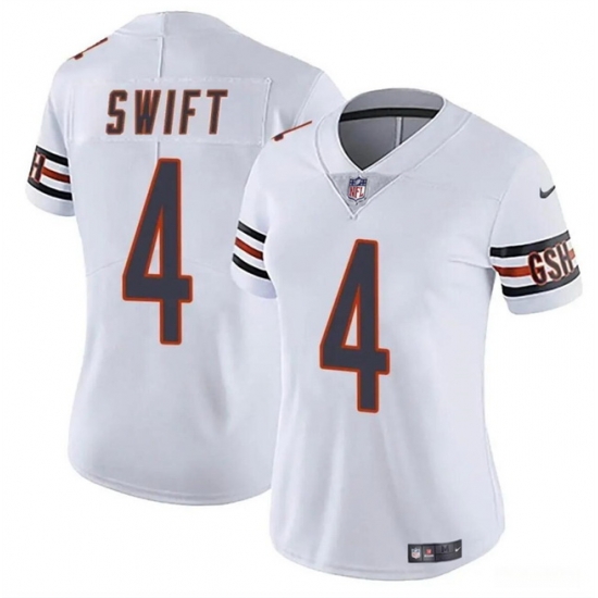 Women Chicago Bears 4 D'Andre Swift White 2024 Vapor Stitched Jersey
