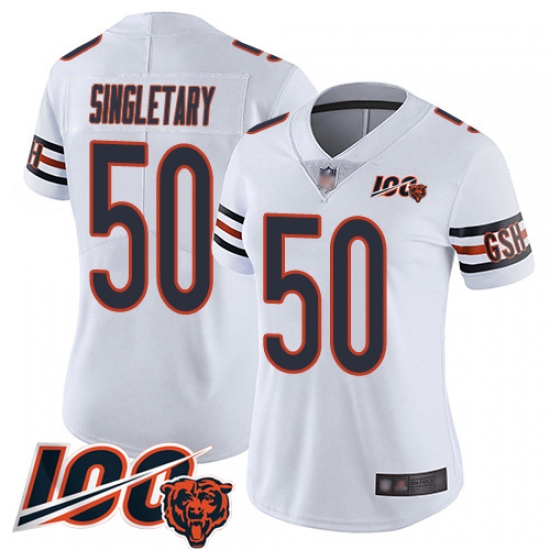 Women Chicago Bears 50 Mike Singletary White Vapor Untouchable Limited Player 100th Season Football Jersey Women Chicago Bears 50 Mike Singletary White Vapor Untouchable Limited Player 100th Season Football Jersey