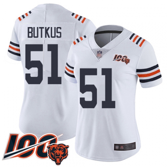 Women Chicago Bears 51 Dick Butkus White 100th Season Limited Football Jersey Women Chicago Bears 51 Dick Butkus White 100th Season Limited Football Jersey