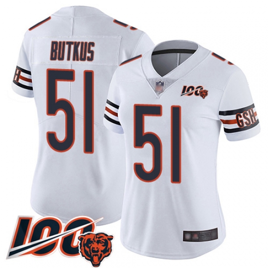 Women Chicago Bears 51 Dick Butkus White Vapor Untouchable Limited Player 100th Season Football Jersey Women Chicago Bears 51 Dick Butkus White Vapor Untouchable Limited Player 100th Season Football Jersey