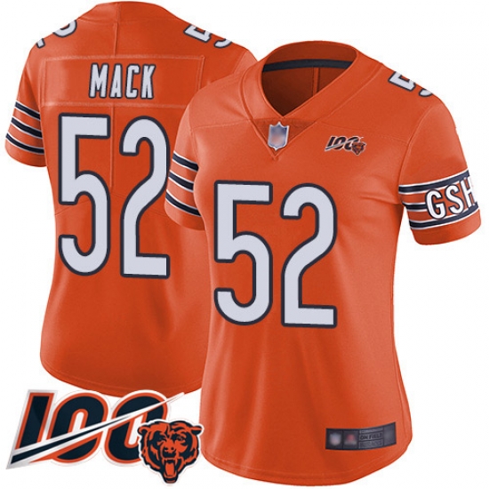 Women Chicago Bears 52 Khalil Mack Orange Alternate 100th Season Limited Football Jersey Women Chicago Bears 52 Khalil Mack Orange Alternate 100th Season Limited Football Jersey