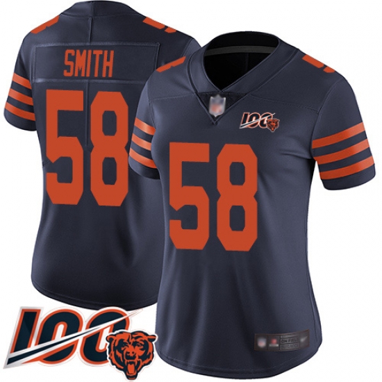 Women Chicago Bears 58 Roquan Smith Limited Navy Blue Rush Vapor Untouchable 100th Season Football Jersey Women Chicago Bears 58 Roquan Smith Limited Navy Blue Rush Vapor Untouchable 100th Season Football Jersey