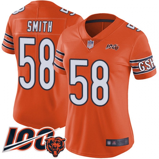 Women Chicago Bears 58 Roquan Smith Orange Alternate 100th Season Limited Football Jersey Women Chicago Bears 58 Roquan Smith Orange Alternate 100th Season Limited Football Jersey