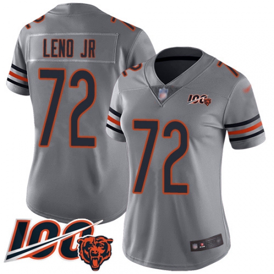 Women Chicago Bears 72 Charles Leno Limited Silver Inverted Legend 100th Season Football Jersey Women Chicago Bears 72 Charles Leno Limited Silver Inverted Legend 100th Season Football Jersey